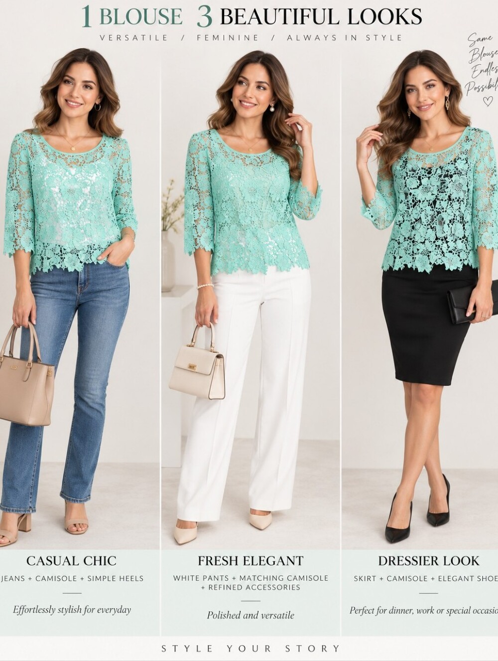 Women's Mint Crochet Lace Open-Front Top